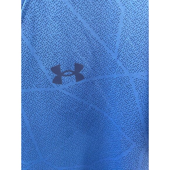 Under Armour Women's Large Blue with Gray Short Sleeve Logo Heat Gear Shirt - Picture 3 of 5
